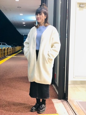 「BACK NUMBER（バックナンバー）のアイテム（ノーカラージャケット）」を使った、Right-on 店舗スタッフさん（レディース・160cm）の冬コーディネート