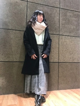 「Right-on（ライトオン）のアイテム（チェスターコート）」を使った、Right-on 店舗スタッフさん（レディース・151cm）の冬コーディネート