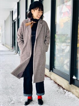 「BACK NUMBER（バックナンバー）のアイテム（チェスターコート）」を使った、Right-on 店舗スタッフさん（レディース・175cm）の冬コーディネート