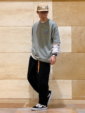 「BEN DAVIS（ベンデイビス）のアイテム」を使った、Right-on 店舗スタッフさん（メンズ・172cm）の春コーディネート