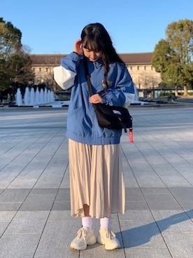 「アイテム（メッセンジャーバッグ）」を使った、Right-on 店舗スタッフさん（レディース・150cm）の春コーディネート