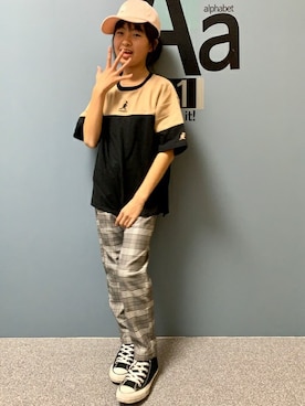 「KANGOL（カンゴール）のアイテム」を使った、Right-on 店舗スタッフさん（キッズ・138cm）の春コーディネート