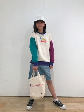 「Champion（チャンピオン）のアイテム」を使った、Right-on 店舗スタッフさん（キッズ・150cm）の春コーディネート