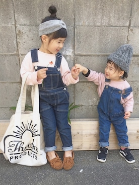 「アイテム（モカシン/デッキシューズ、ブラウン系）」を使った、yuunaさん（キッズ・100cm）の春コーディネート