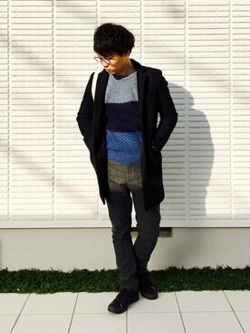 「BLUE WORK（ブルーワーク）のアイテム（パンツ）」を使った、ひかるさん（メンズ・166cm・20代）の冬コーディネート