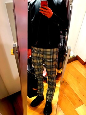 「RAGEBLUE（レイジブルー）のチェック/ストライプ柄スラックス/807639（その他パンツ、イエロー系）」を使った、kumitaさん（メンズ・180cm）の秋コーディネート