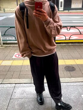 「DOOPZ（ドープス）のDOOPZ　ソフトヘビーコットンフーディ（パーカー、ベージュ系）」を使った、kumitaさん（メンズ・180cm）の春コーディネート