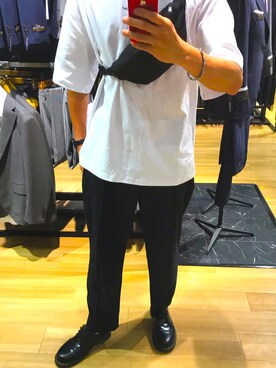 「remer（リメール）の"remer"loose logo TEE/ "remer"ルーズロゴT（Tシャツ/カットソー、ホワイト系）」を使った、kumitaさん（メンズ・180cm）の春コーディネート