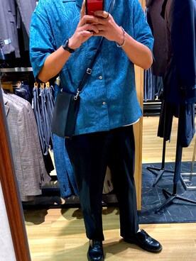 「LIDNM（リドム）のJACQUARD PAISLEY SHIRT（シャツ/ブラウス、ブルー系）」を使った、kumitaさん（メンズ・180cm）の夏コーディネート