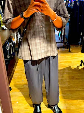 「WYM LIDNM（ウィム バイ リドム）の【WYM LIDNM】VINTAGE CHECK WIDE SHIRT（シャツ/ブラウス、ブラウン系）」を使った、kumitaさん（メンズ・180cm）の秋コーディネート