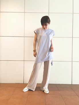 「CONVERSE TOKYO（コンバーストウキョウ）のアイテム（トップス、パープル系）」を使った、Kiriさん（レディース・156cm）の夏コーディネート