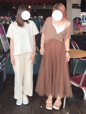 「オフホワイト」｜「アイテム（キャミソール）」を使った、ぷにさん（レディース・160cm）の夏コーディネート