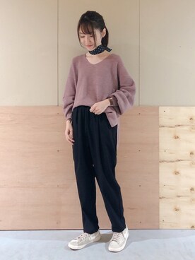 「earth music&ecology（アースミュージックアンドエコロジー）のアイテム（ストール/ショール）」を使った、Ayanaさん（レディース・156cm）の秋コーディネート