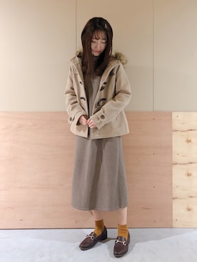 「アイテム（ダッフルコート）」を使った、Ayanaさん（レディース・156cm）の秋コーディネート