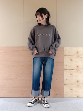 「KANGOL（カンゴール）のアイテム（Tシャツ/カットソー）」を使った、Ayanaさん（レディース・156cm）の冬コーディネート