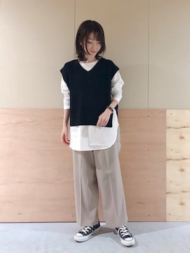 「earth music&ecology（アースミュージックアンドエコロジー）のアイテム（ベスト）」を使った、Ayanaさん（レディース・156cm）の冬コーディネート