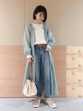 「earth music&ecology（アースミュージックアンドエコロジー）のエンブロイダリー刺繍ワンピース ＊（ワンピース）」を使った、Ayanaさん（レディース・156cm）の春コーディネート