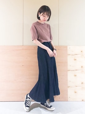 「Lee（リー）のアイテム（ニット/セーター）」を使った、Ayanaさん（レディース・156cm）の秋コーディネート