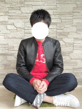 「stussy」｜「アイテム（ライダースジャケット）」を使った、かなとさん（メンズ・172cm）の冬コーディネート