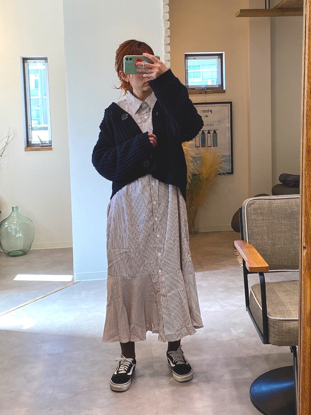 「DHOLICのアイテム（ワンピース、ブラウン系）」を使った、ミキティさん（レディース・156cm）の春コーディネートの1枚目の写真