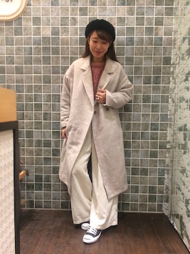 「earth music&ecology（アースミュージックアンドエコロジー）の・コーデュロイワイドパンツ（その他パンツ）」を使った、mさん（レディース・159cm）の冬コーディネート