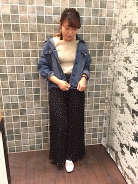 「ラメニット」｜「アイテム（デニムジャケット）」を使った、mさん（レディース・159cm）の冬コーディネート