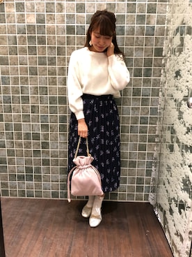 「小花柄」｜「アイテム（バレエシューズ）」を使った、mさん（レディース・159cm）の冬コーディネート