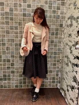 「アイテム（ライダースジャケット、ピンク系）」を使った、mさん（レディース・159cm）の冬コーディネート