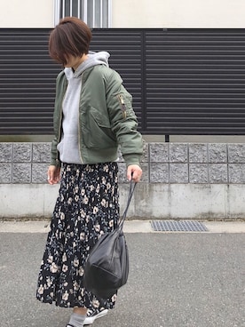 「FREAK'S STORE（フリークスストア）のアイテム（MA-1）」を使った、tomoさん（レディース・154cm）の春コーディネート