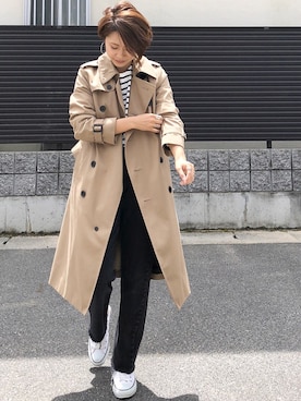 「HYKE」｜「アイテム（トレンチコート）」を使った、tomoさん（レディース・154cm）の春コーディネート