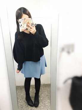 「haco!（ハコ）のきれい色もあったかも楽しめるリバーシブルフレアースカート（スカート）」を使った、小鳥遊めるさん（レディース・161cm）の冬コーディネート