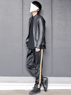 「LIDNM（リドム）のアイテム（ライダースジャケット）」を使った、げんじさん（メンズ・175cm）の春コーディネート