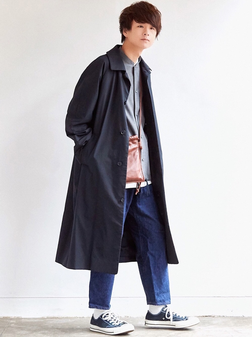 YAECAのステンカラーコート（ブラック系）を使った人気ファッション