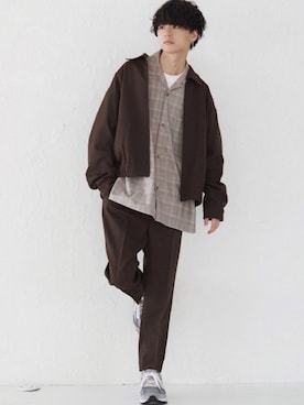 メンズのブルゾン ブラウン 茶色系 チェック柄 コーディネート Zozotown