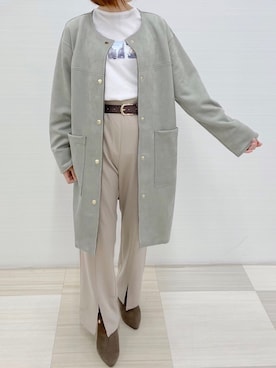 「スリットパンツ」｜「アイテム（ブルゾン）」を使った、梨さん（レディース・153cm）の冬コーディネート