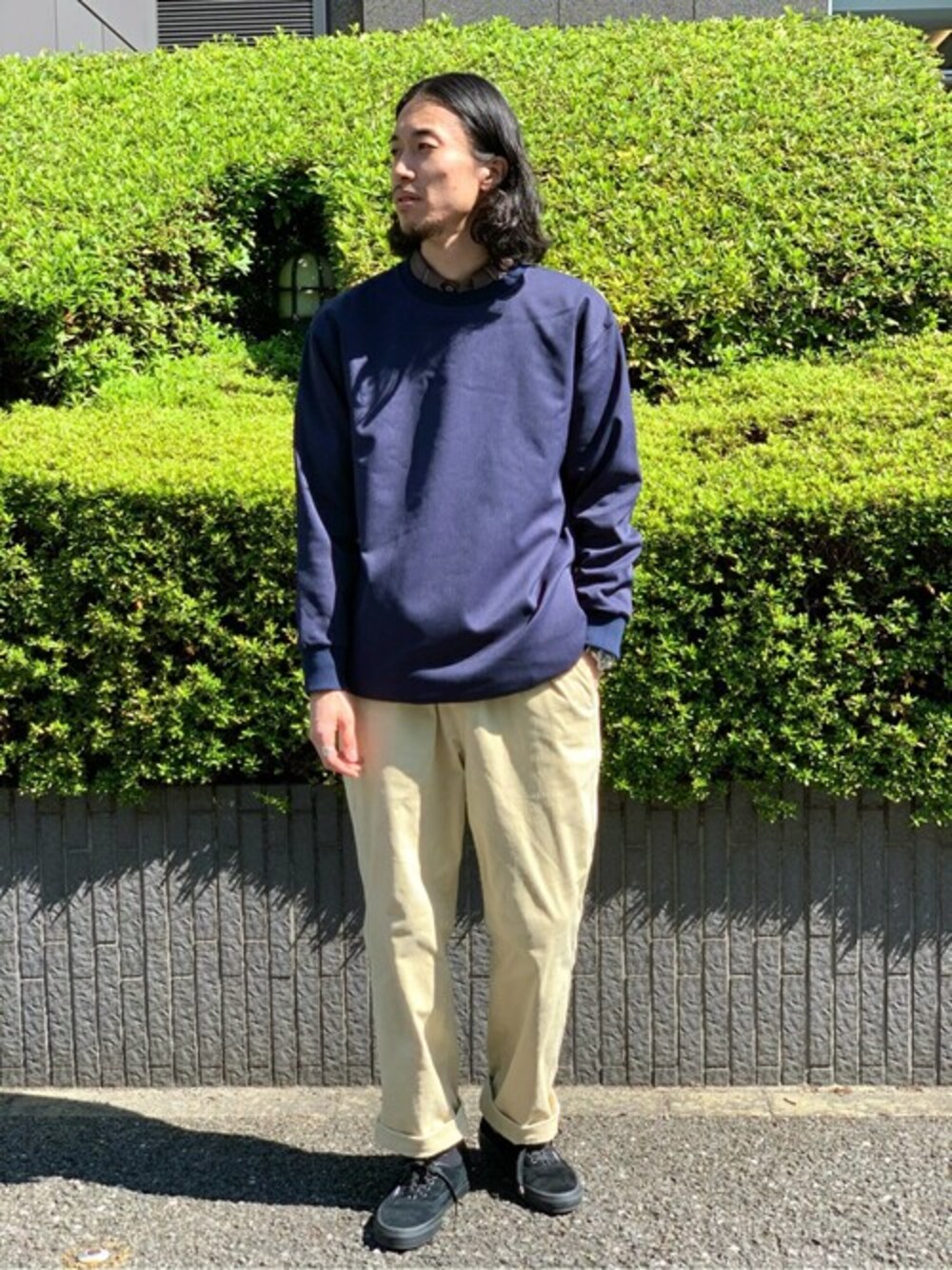 「VANS、チェックシャツ、コーデュロイパンツ、417 by EDIFICE、秋コーデ、オータムカラー、417 EDIFICE」｜「417 EDIFICEの【ユニセックス着用可能】コーデュロイブッチャーワークパンツ（その他パンツ、ホワイト系）」を使った、ふくさん（メンズ・178cm）の秋コーディネートの1枚目の写真