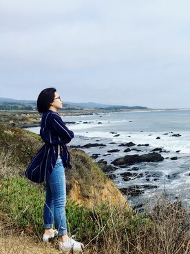 「travel」｜「アイテム（デニムパンツ）」を使った、Elaine Zhongさん（レディース・160cm）の夏コーディネート