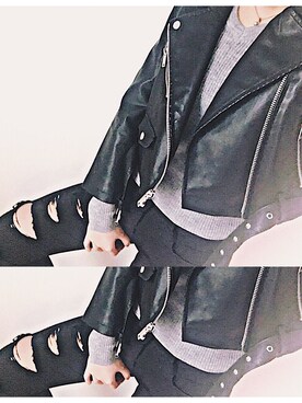 「FOREVER 21」｜「アイテム（ライダースジャケット）」を使った、あやかんぼさん（レディース・160cm）の春コーディネート