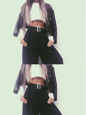 「FOREVER 21」｜「アイテム（ライダースジャケット）」を使った、あやかんぼさん（レディース・160cm）の秋コーディネート