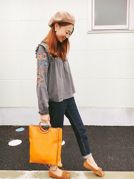 「刺繍」｜「アイテム（モカシン/デッキシューズ）」を使った、✰Yu-Kat☺︎さん（レディース・166cm）の秋コーディネート
