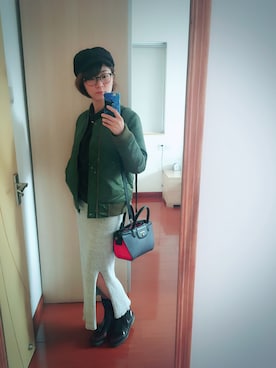 「NINE（ナイン）のアイテム（MA-1）」を使った、シャンシャンさん（レディース・163cm）の冬コーディネート