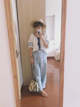 「Supreme.La.La.（シュープリームララ）のアイテム（帽子）」を使った、シャンシャンさん（レディース・163cm）の夏コーディネート
