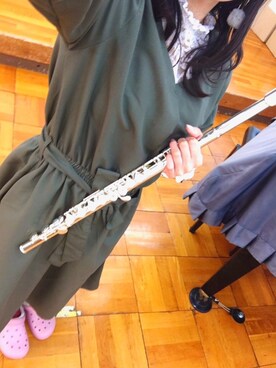 「Green　Parks（グリーンパークス）の・スキッパーネックワンピース（ワンピース、グリーン系）」を使った、はるさん（レディース・159cm）の冬コーディネート