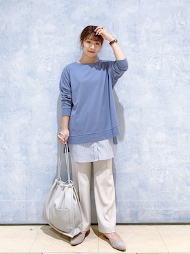 「ブルー x ホワイト」｜「アイテム（その他シューズ）」を使った、ぴんさん（レディース・153cm）の春コーディネート