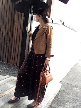 「ROPE' PICNIC（ロペピクニック）のアイテム（ライダースジャケット）」を使った、MAIさん（レディース・160cm）の秋コーディネート