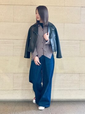 「Ray BEAMS（レイビームス）のアイテム（ライダースジャケット）」を使った、ミヤビさん（レディース・165cm）の冬コーディネート
