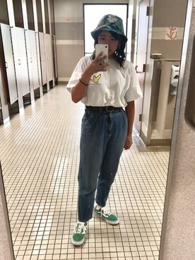 「H&M（エイチ・アンド・エム）のアイテム（宽边帽、グリーン系）」を使った、YUKAさん（レディース・157cm）の秋コーディネート
