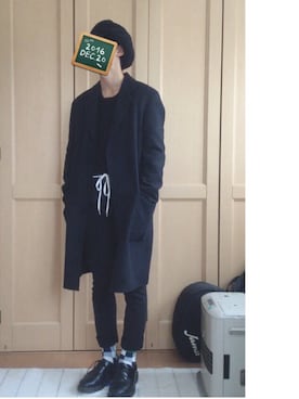 「ユニクロU」｜「アイテム（チェスターコート）」を使った、sho-takuさん（メンズ・173cm）の冬コーディネート