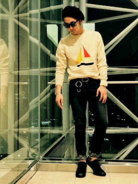 「ITTI（イッチ）のアイテム（アクセサリー）」を使った、内田友作さん（メンズ・176cm）の春コーディネート