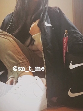 「AIR FORCE 1」｜「アイテム（MA-1）」を使った、♡スニ女♡さん（レディース・153cm）の冬コーディネート